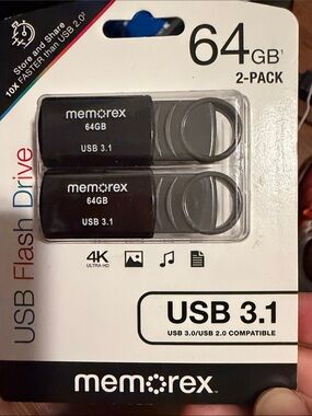 memorex 64GB USB 3.1 Flash Drive 2-Pack - Black